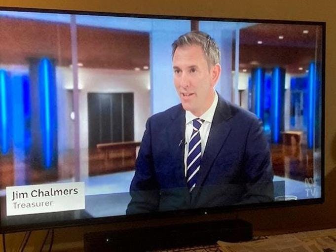 Treasurer Dr Jim Chalmers on ABC Television after delivering the 2023 Federal Budget