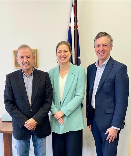 St Vincent de Paul Society National President Mark Gaetani, the Minister for Housing and Minister for Homelessness, The Hon Julie Collins MP, and the CEO of Amelie Housing, Graham West.