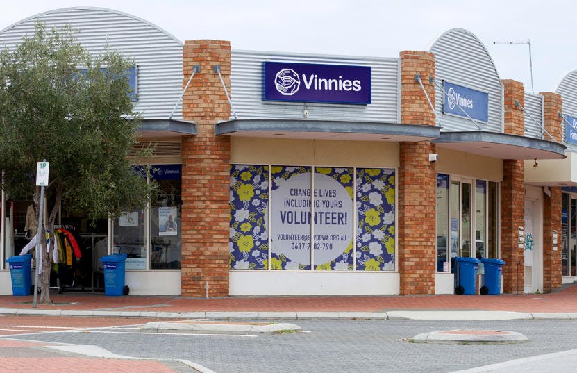 A photo of the outside of the Vinnies Clarkson shop, staffed by friendly and helpful volunteers and staff who are there to help you find that special item to suit your requirements.
