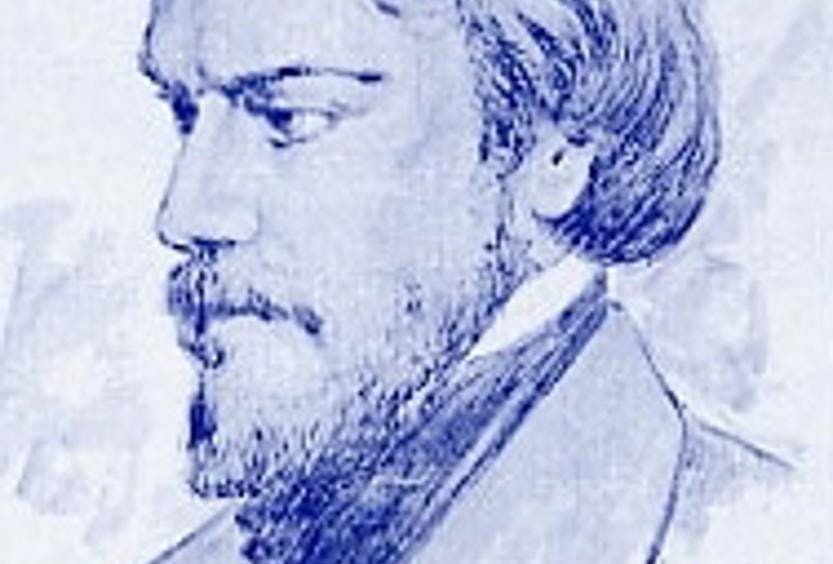A sketch of the profile of Frederic Ozanam in a high collar and cravate.