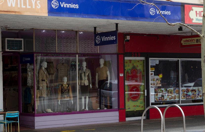 A photo of the outside of the Vinnies Northbridge shop, staffed by friendly and helpful volunteers and staff who are there to help you find that special item to suit your requirements.