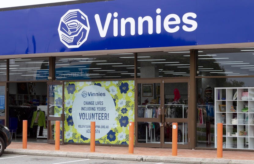 A photo of the outside of the Vinnies Osborne Park shop, staffed by friendly and helpful volunteers and staff who are there to help you find that special item to suit your requirements.
