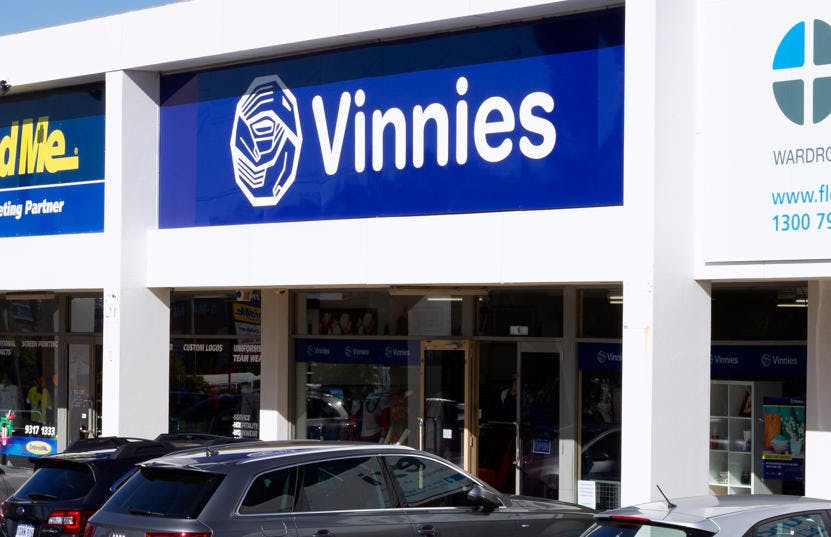A photo of the outside of the Vinnies Myaree shop, staffed by friendly and helpful volunteers and staff who are there to help you find that special item to suit your requirements.