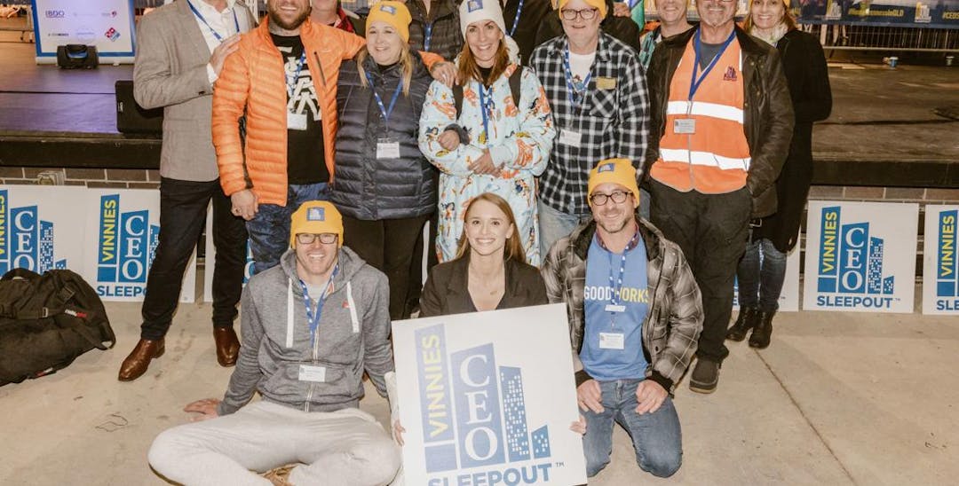 CEO Sleepout Ambassadors 2022 in-front of stage
