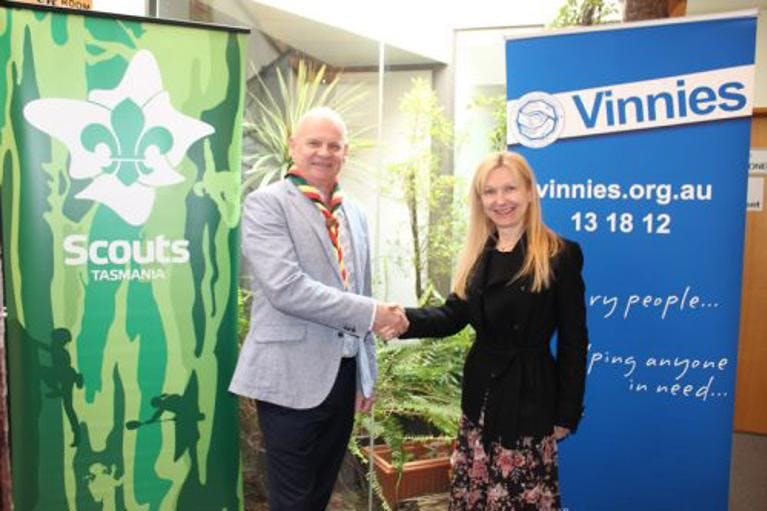 St Vincent de Paul Society joins forces with Scouts Tasmania to support Tasmanian Government’s Container Refund Scheme.
