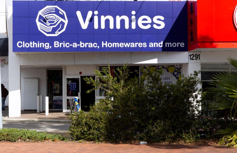 A photo of the outside of the Vinnies Cannington shop, staffed by friendly and helpful volunteers and staff who are there to help you find that special item to suit your requirements.