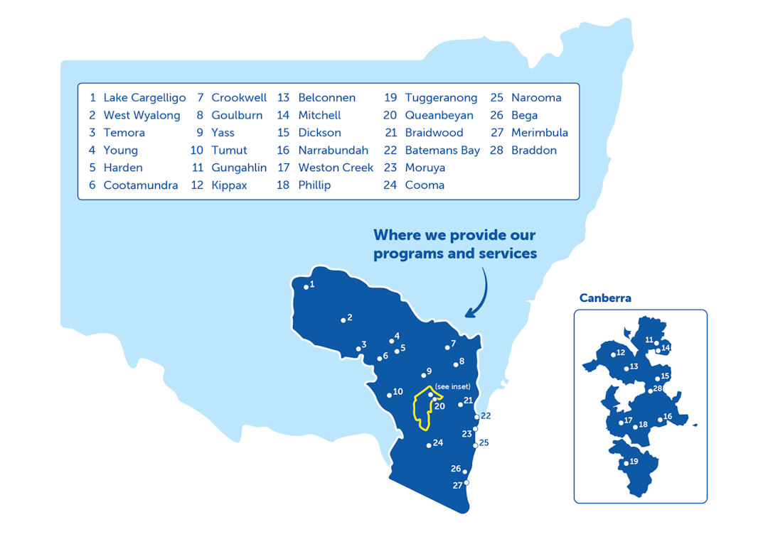 Vinnies Canberra/Goulburn Shops Map