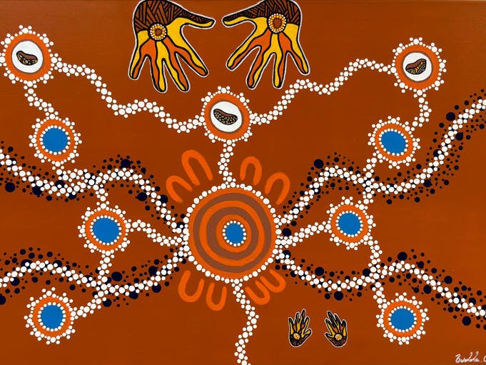 Artwork by Budda Connors a Ngunnawal artist from the Canberra region.