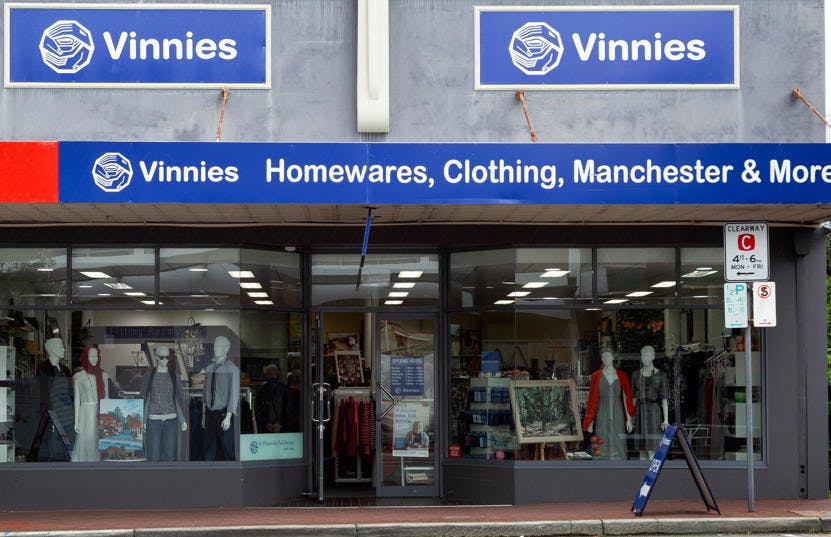 A photo of the outside of the Vinnies Wembley shop, staffed by friendly and helpful volunteers and staff who are there to help you find that special item to suit your requirements.