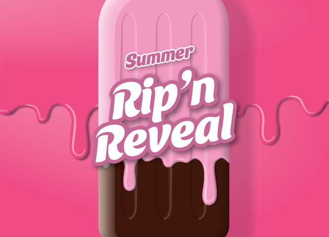 Summer Rip and Reveal Retail Promotional image featuring a pink popsicle