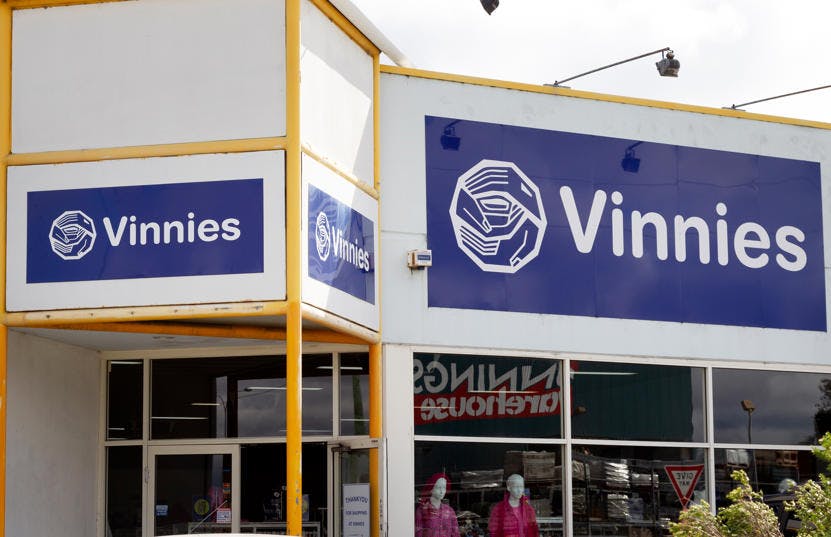 A photo of the outside of the Vinnies Kennwick shop, staffed by friendly and helpful volunteers and staff who are there to help you find that special item to suit your requirements.
