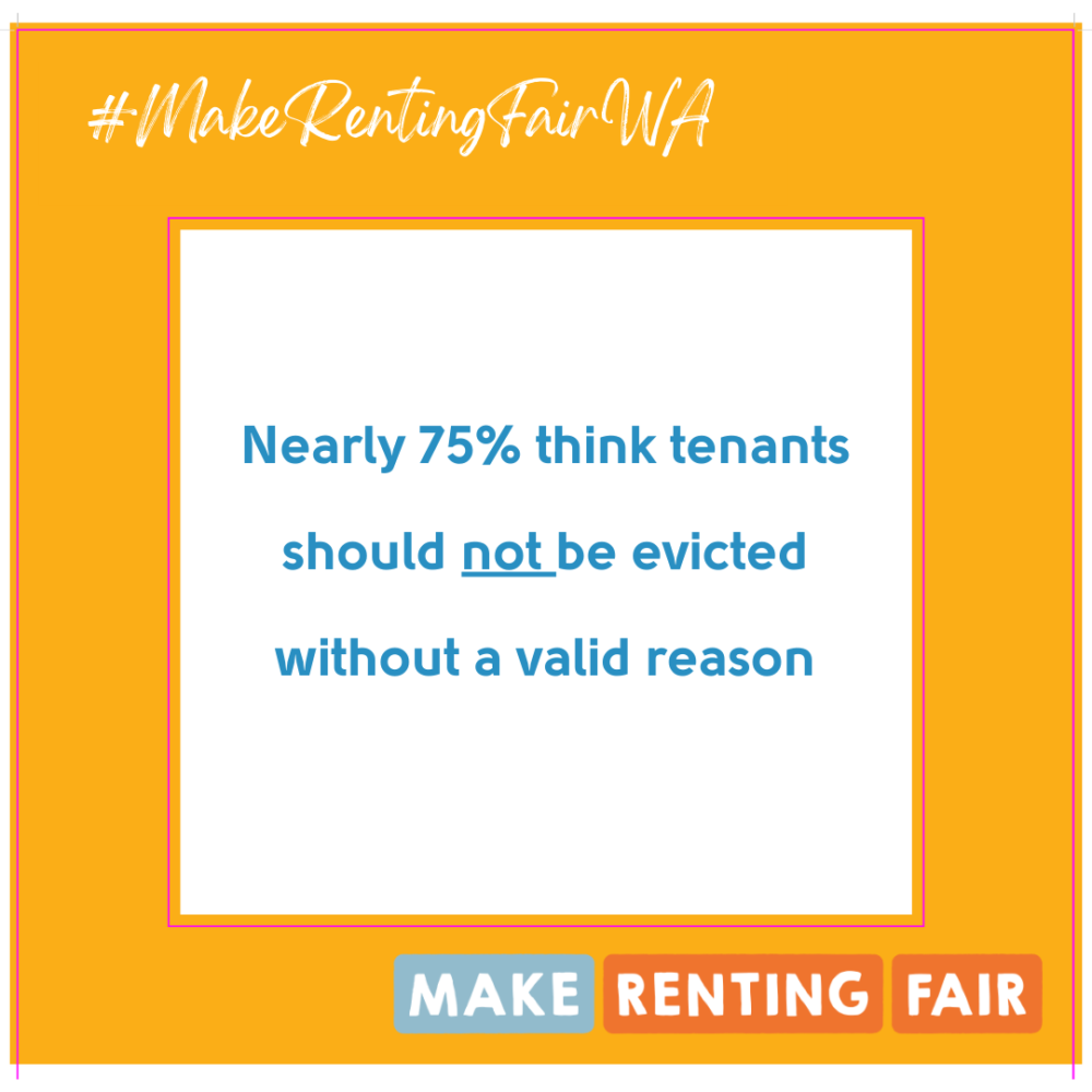 An image with an orange background with a white square in the centre containing the text "Nearly 75% think tenants should not be evicted without a valid reason".