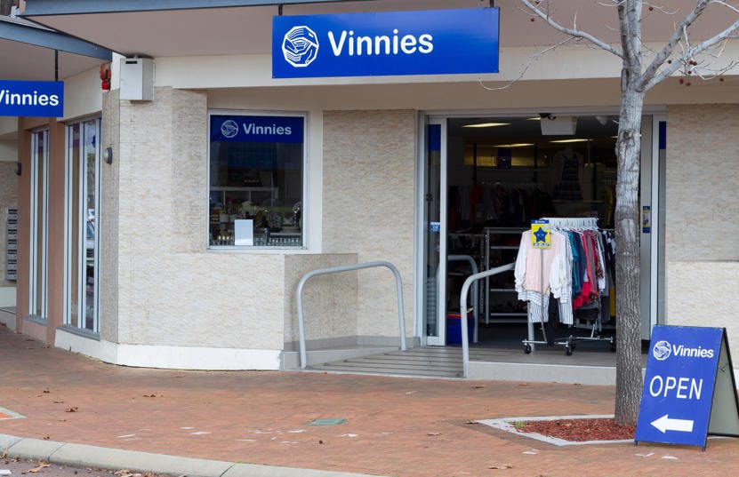 A photo of the outside of the Vinnies Midland shop, staffed by friendly and helpful volunteers and staff who are there to help you find that special item to suit your requirements.