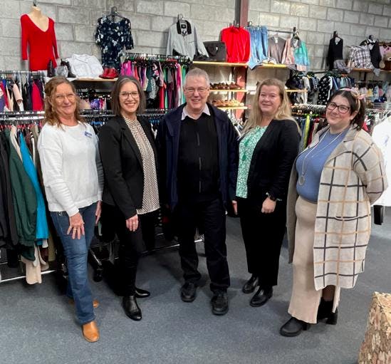 Tammy Browne (Store Manager), Melissa While (Statewide Mission and Membership Manager), Les Baxter (COO), Chantelle French (NW Youth and Community Coordinator) and Lauren Trewin (NW Retail Coordinator)