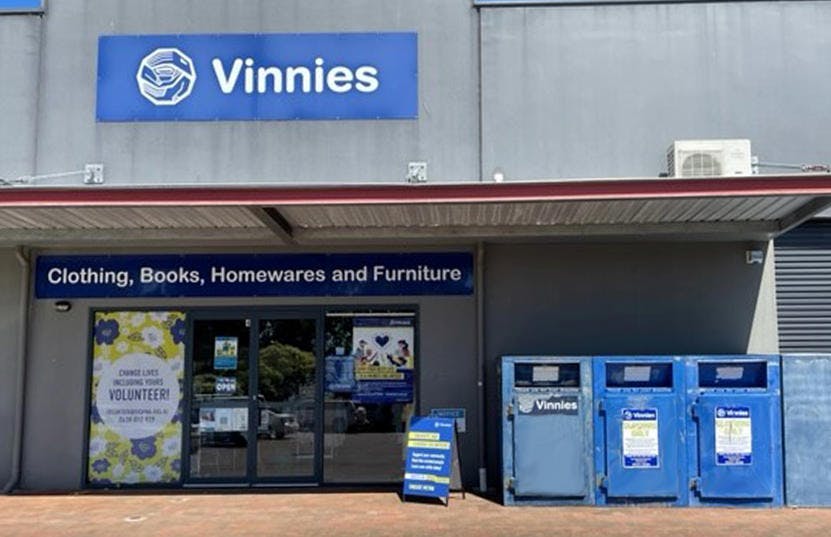 A photo of the outside of the Vinnies Margaret River shop, staffed by friendly and helpful volunteers and staff who are there to help you find that special item to suit your requirements.