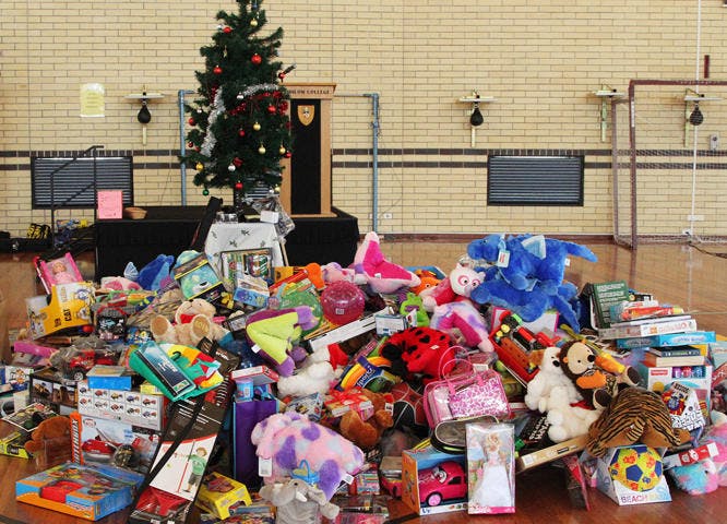 Shalom College Bundaberg Giving Tree with donations