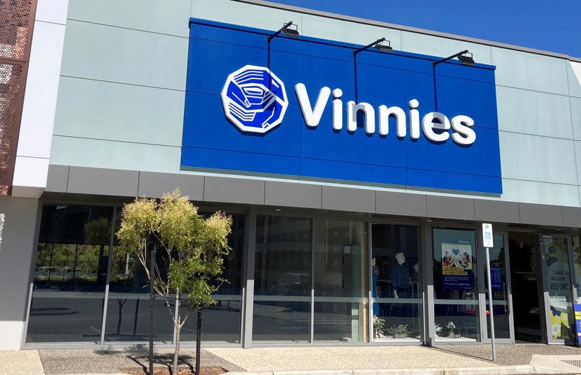 A photo of the outside of the Vinnies Halls Head shop, staffed by friendly and helpful volunteers and staff who are there to help you find that special item to suit your requirements.