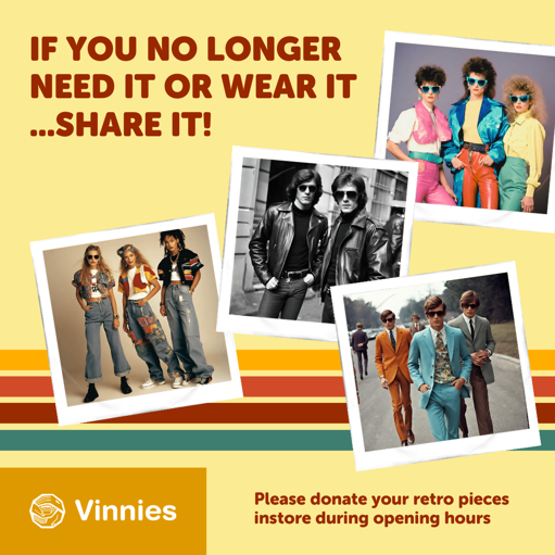 Retro Revival Donation Drive social tile "if you no longer need it or wear it...share it!"