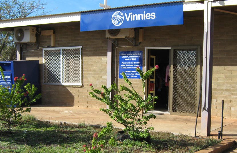 A photo of the outside of the Vinnies Karratha shop, staffed by friendly and helpful volunteers and staff who are there to help you find that special item to suit your requirements.