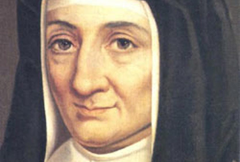 A painting of the face of Saint Louise De Marillac.