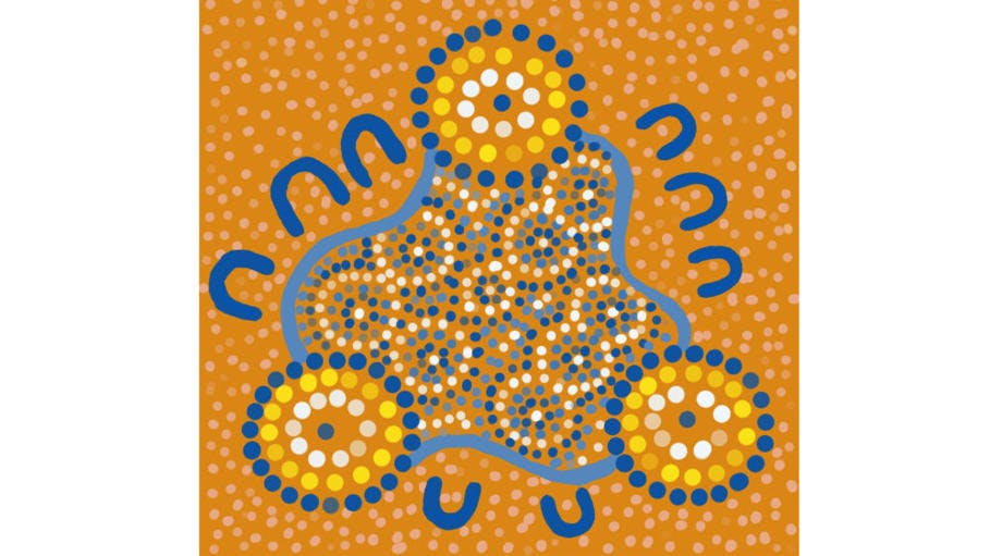 A colourful artwork by Yilka artist Rosie Paine, a Noongar/Yamatji/Wongutha woman. 