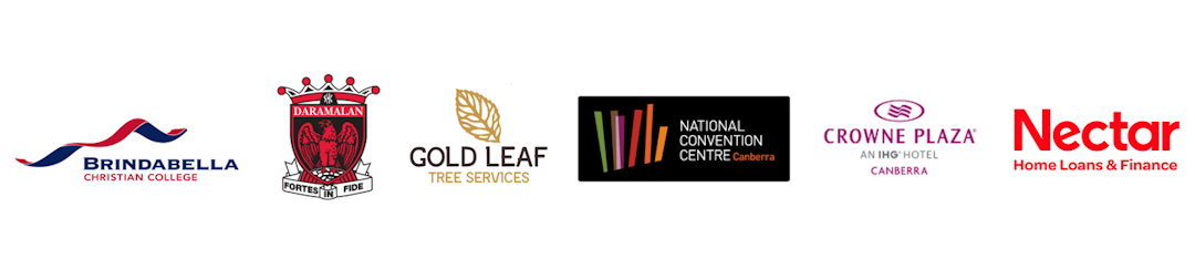 Crowne Plaza logo, Daramalan College logo, National Convention Centre Canberra logo, Nectar Mortgages logo.